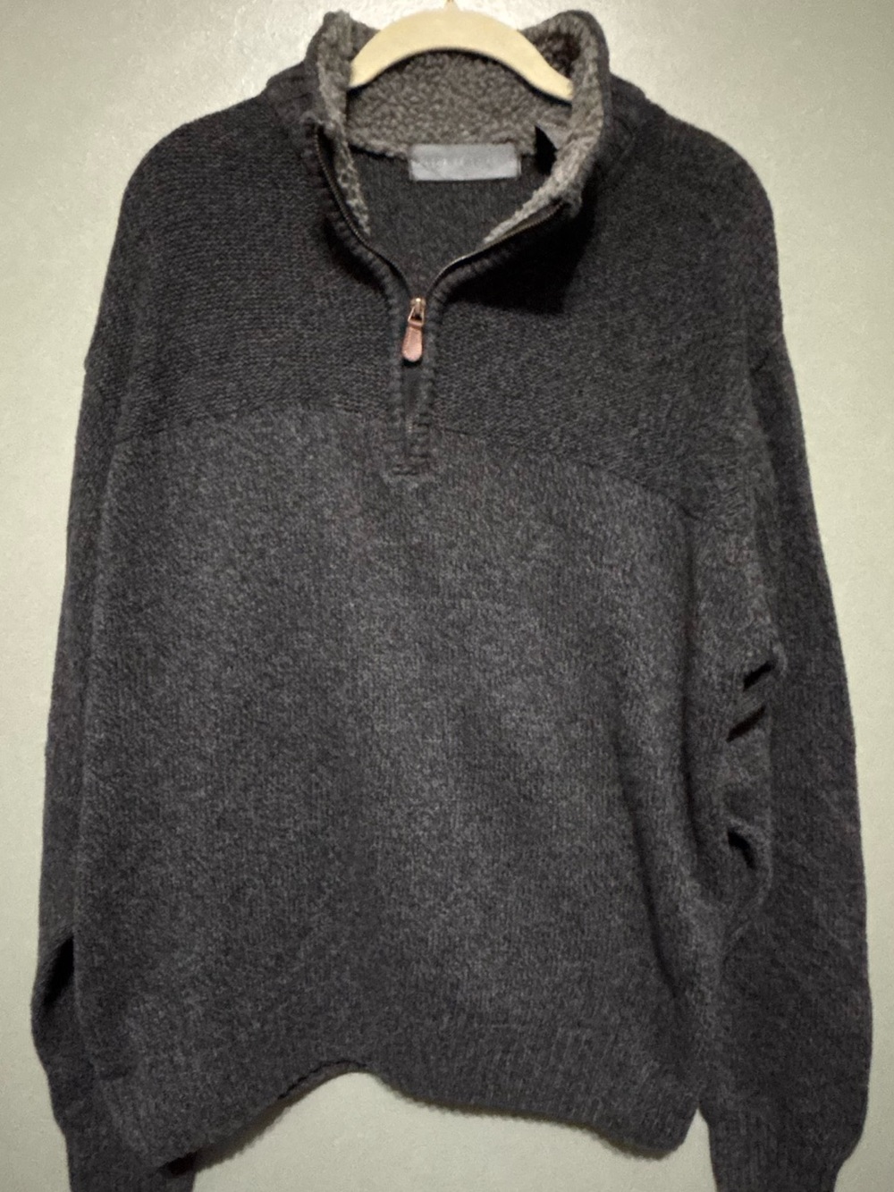 Oscar de la Renta Charcoal Zip-Up Sweater with Fleece Trim